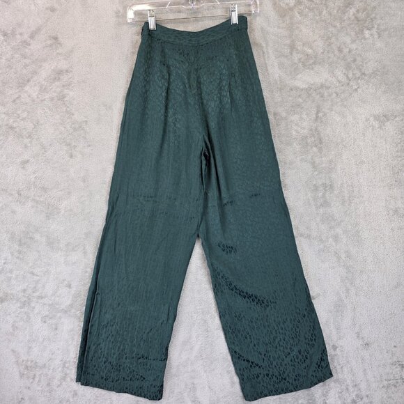 L*SPACE Pants Womens 2 Green Jacquard Leopard Wide Leg High Rise Side Zip Flowy - Picture 8 of 11